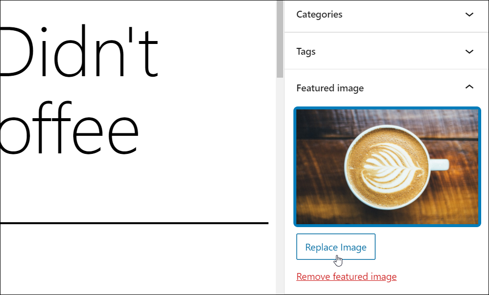 WordPress Block Editor - Featured Image box.