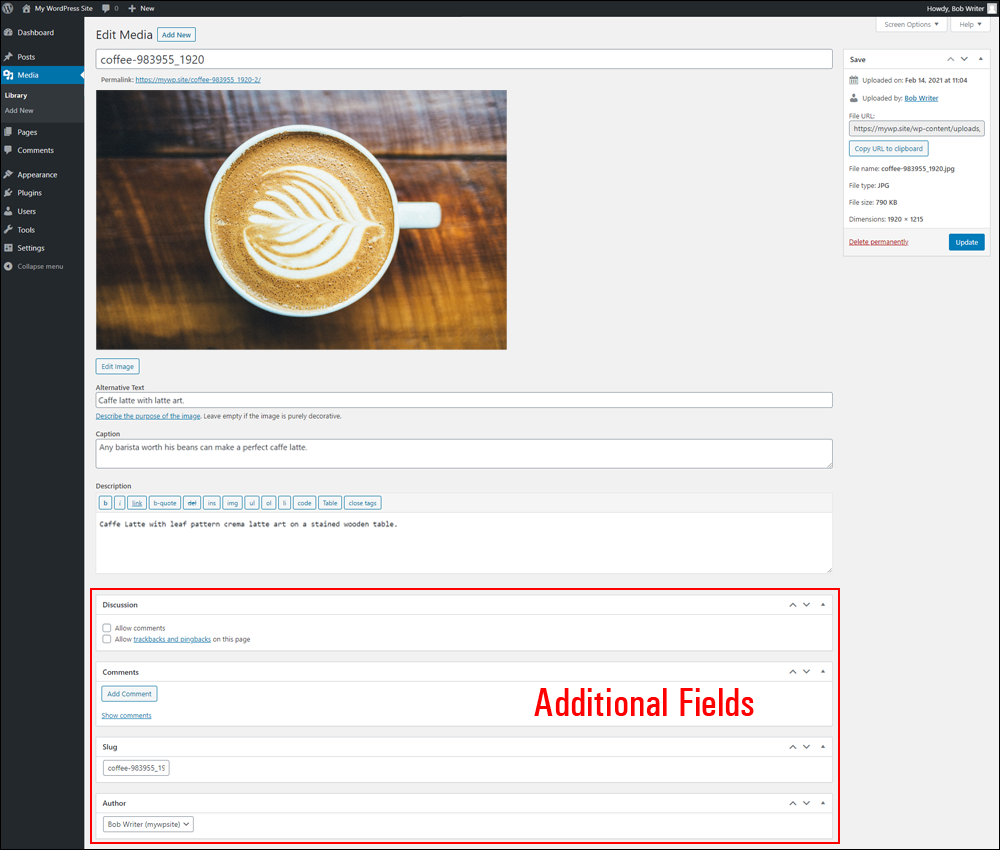 Edit Media screen - Additional Fields displayed.