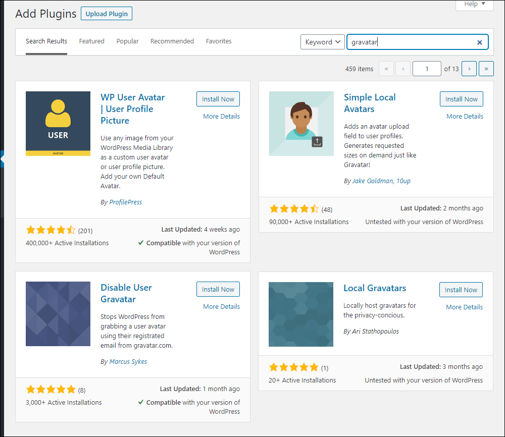 WordPress plugin directory - Gravatar plugins.