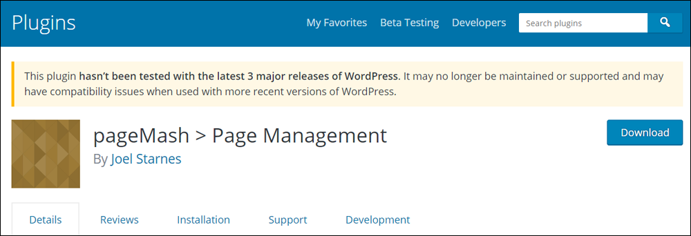 WordPress warning message for outdated plugins: This plugin hasn't been tested with the latest 3 major releases of WordPress.