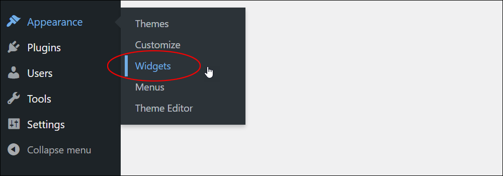 WordPress Menu: Appearance - Widgets