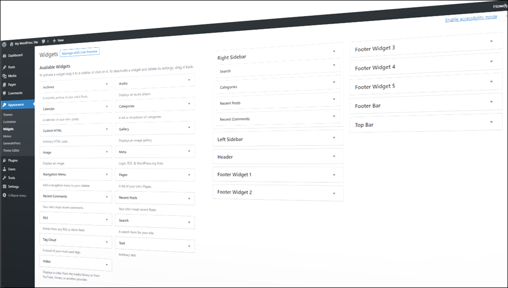 WordPress Widgets screen.