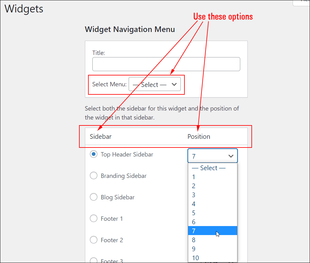 WordPress Widgets screen - Accessibility mode options.