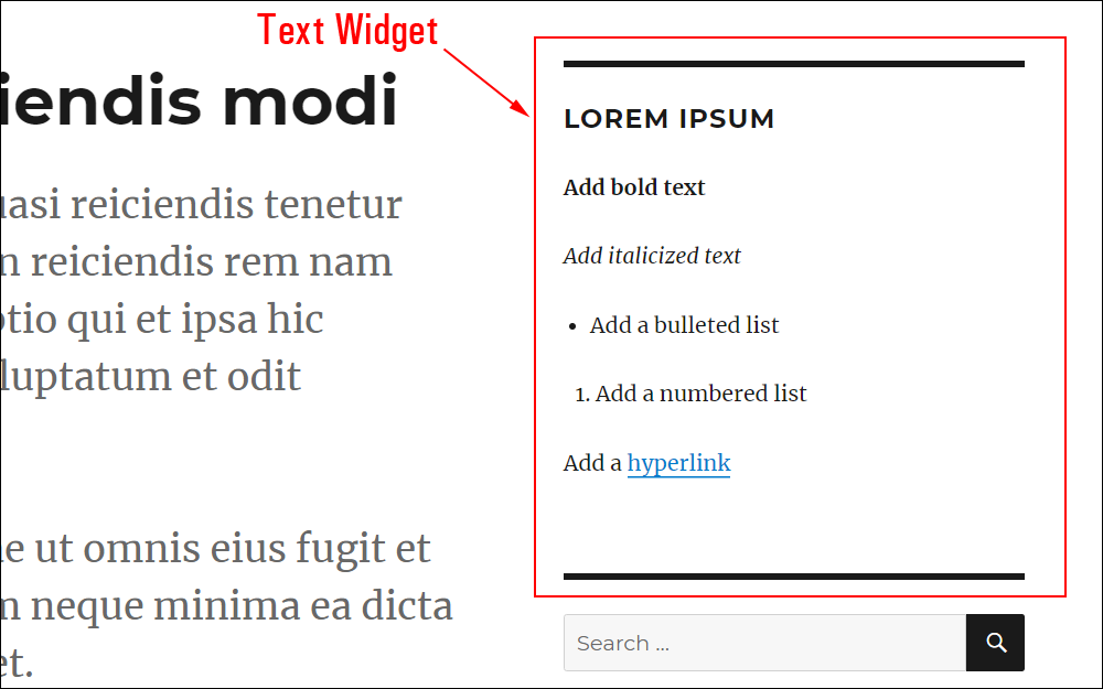 Text widget displayed on sidebar.