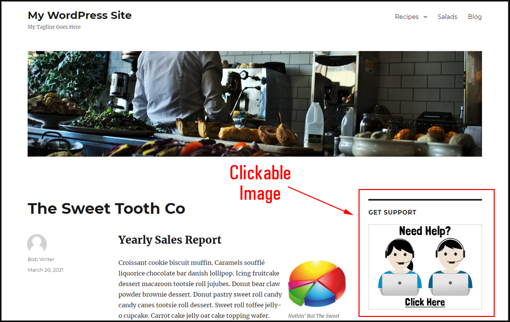 WordPress site with sidebar image widget.