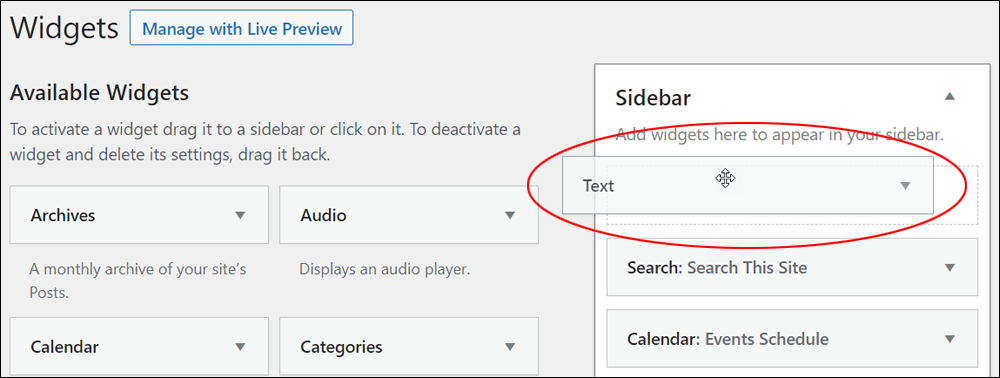 Sidebar Widget - Text Widget.