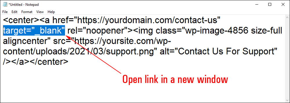 HTML code to open link in a new window.