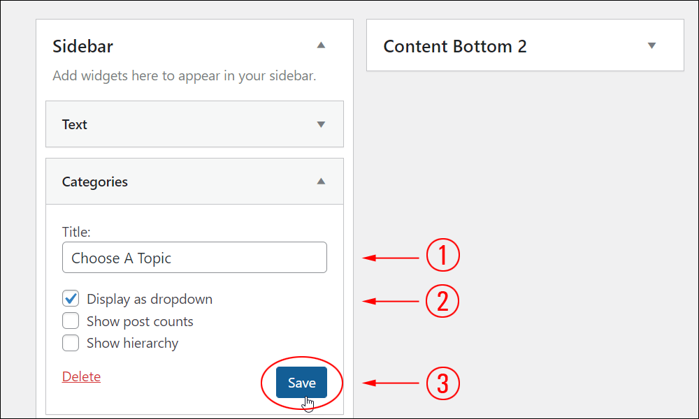 Post Categories widget's settings.