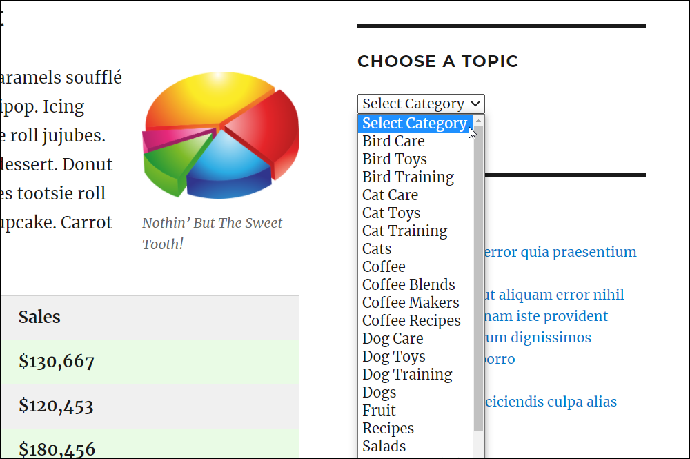 Post categories widget.