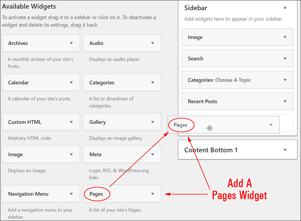 Pages widget.