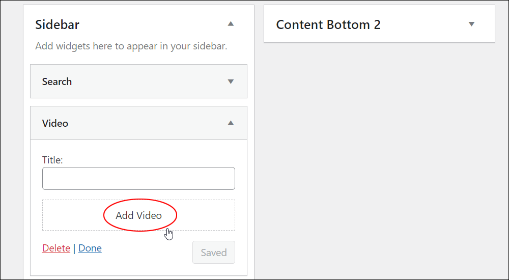 Video widget settings - Add Video button.