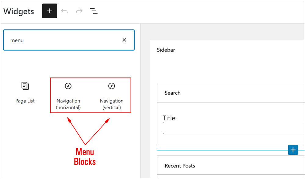 Block-based Widgets editor.