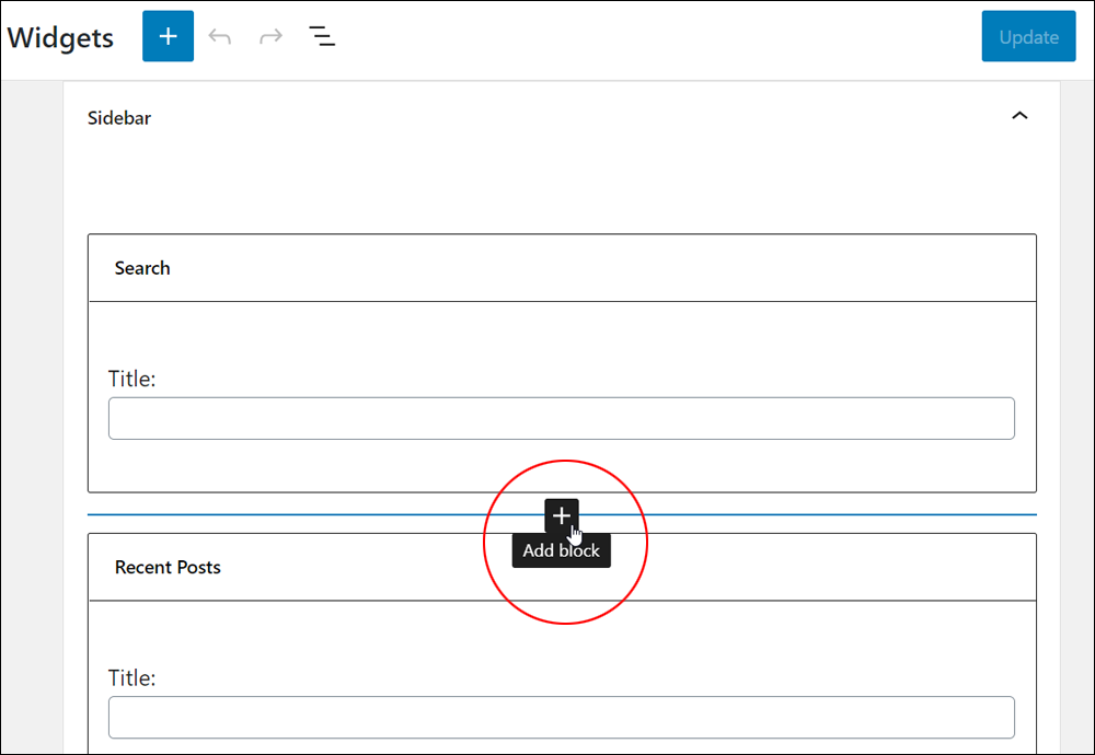 Widgets screen - Inserter tool.