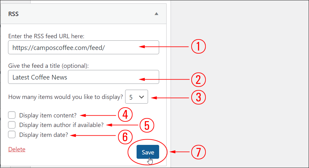 RSS Widget options.