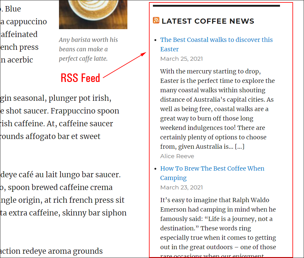 RSS feed showing on sidebar.