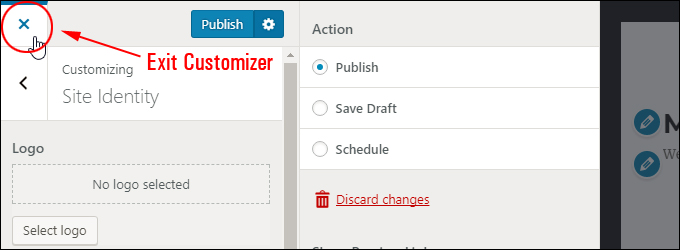 Exit WordPress Theme Customizer.