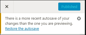 WordPress Autosave notice.