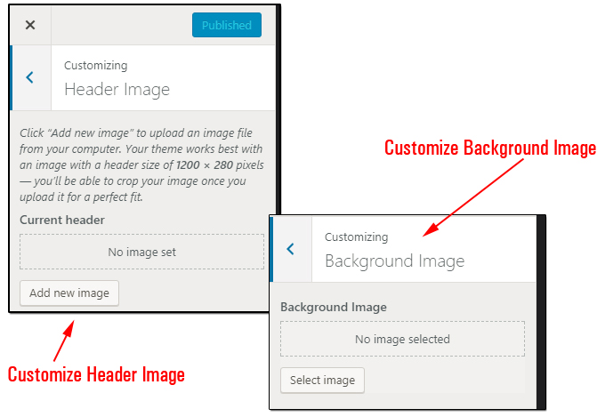 WordPress Theme Customizer -Customize Header and Background images.