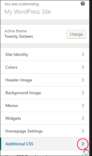 WordPress Theme Customizer - Additional CSS menu.