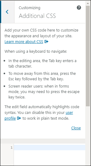 WordPress Theme Customizer - Additional CSS