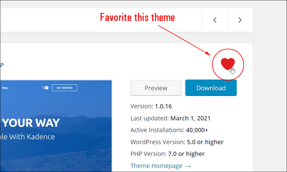 WordPress.org - Favorite a theme