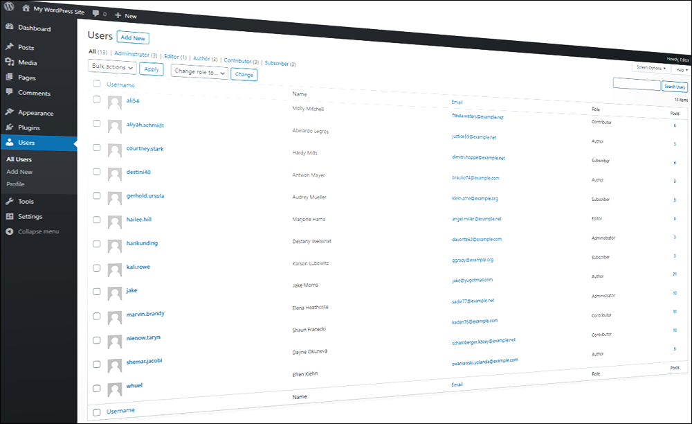 WordPress Users screen.