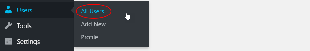WordPress Users menu - All Users.