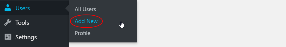 WordPress Users - Add New menu.