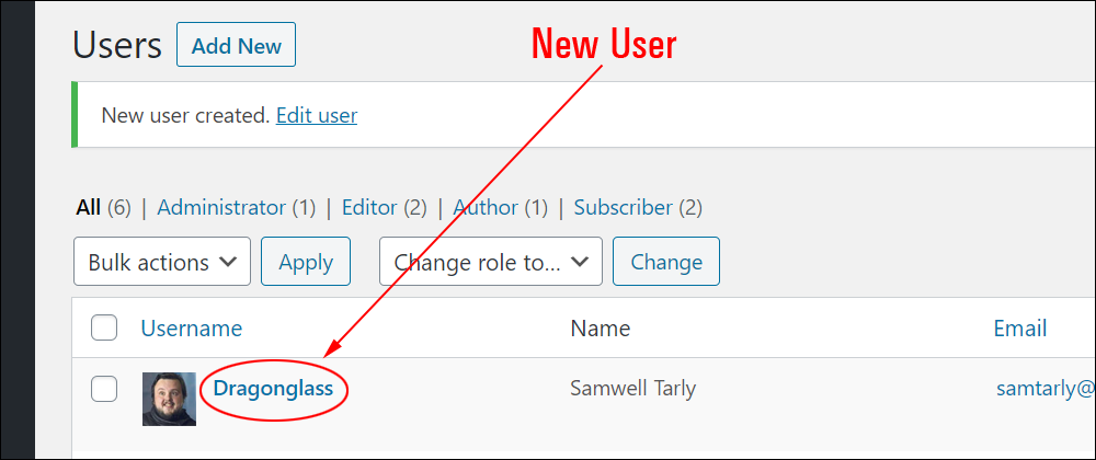 Users screen - New User added.