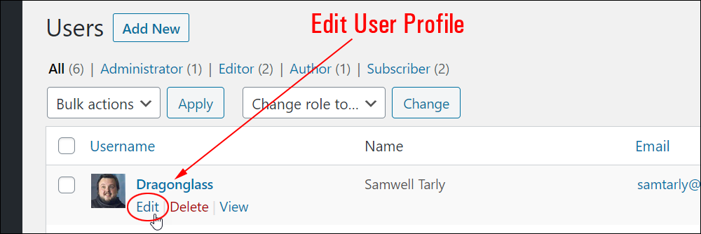 Users screen - Edit User Profile.