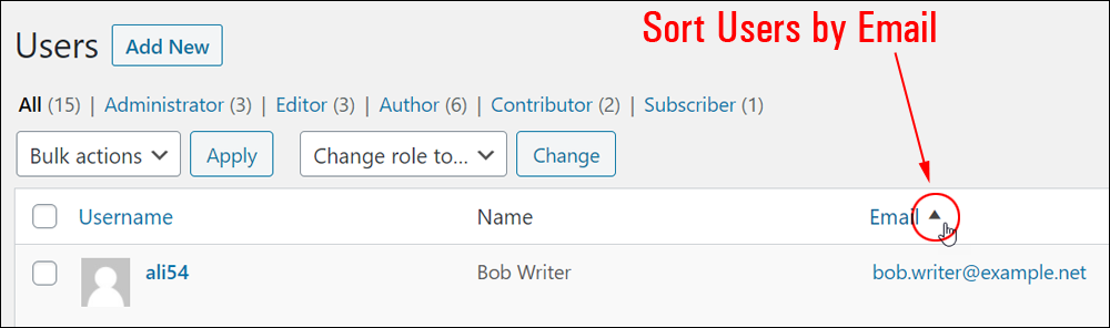 Users screen - sort by Email.