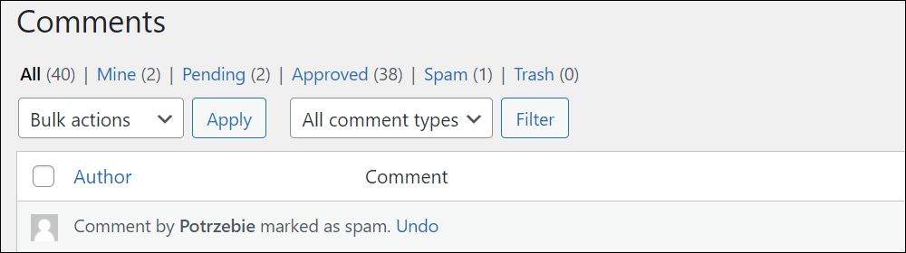 Comments - Comment marked as spam notification.