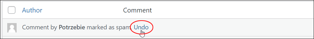 Comments - Undo comment by marked as spam.
