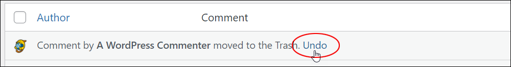 WordPress comments notification - Undo link. 