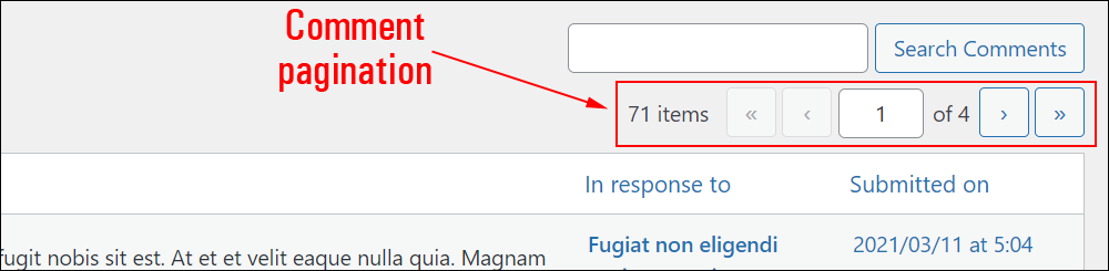 WordPress Comments screen - WordPress comment pagination feature.