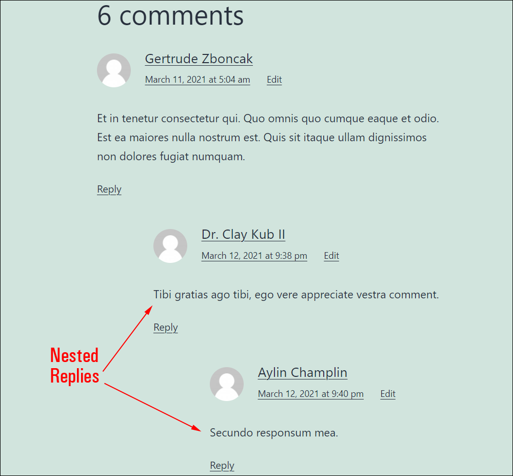 WordPress post with nested replies.