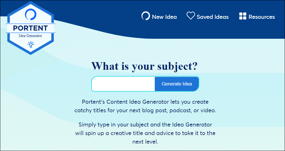 Portent Idea Generator home page.