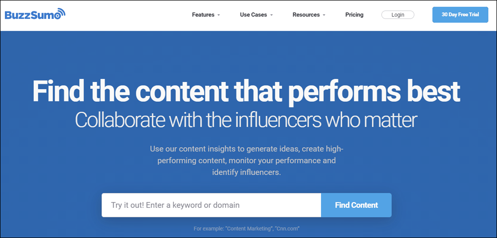 BuzzSumo home page.