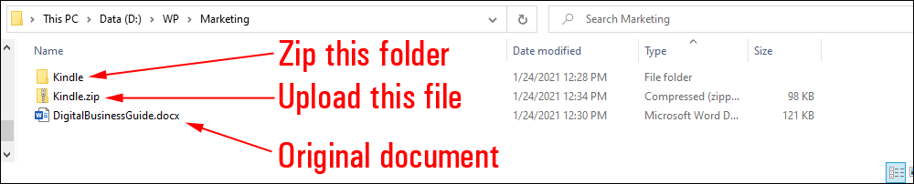 Book files in different formats saved to a hard drive folder.