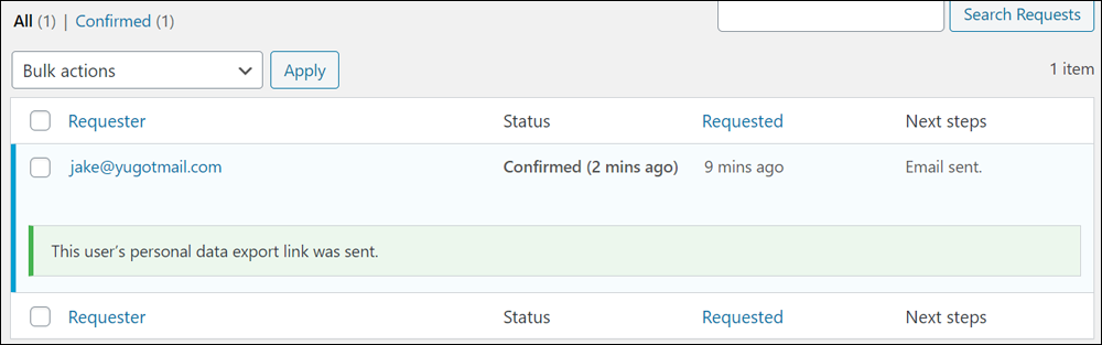 This user's personal data export link was sent.