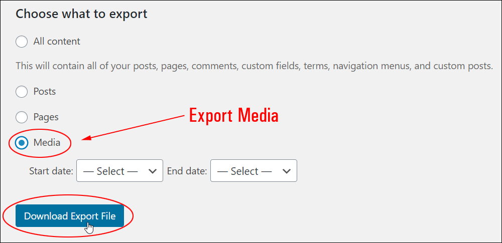 Export Media option.