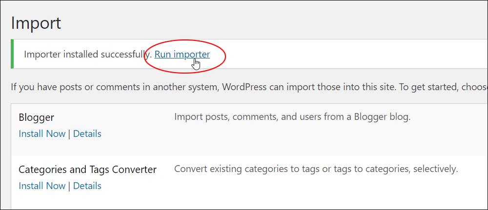 Importer installed successfully. Run importer