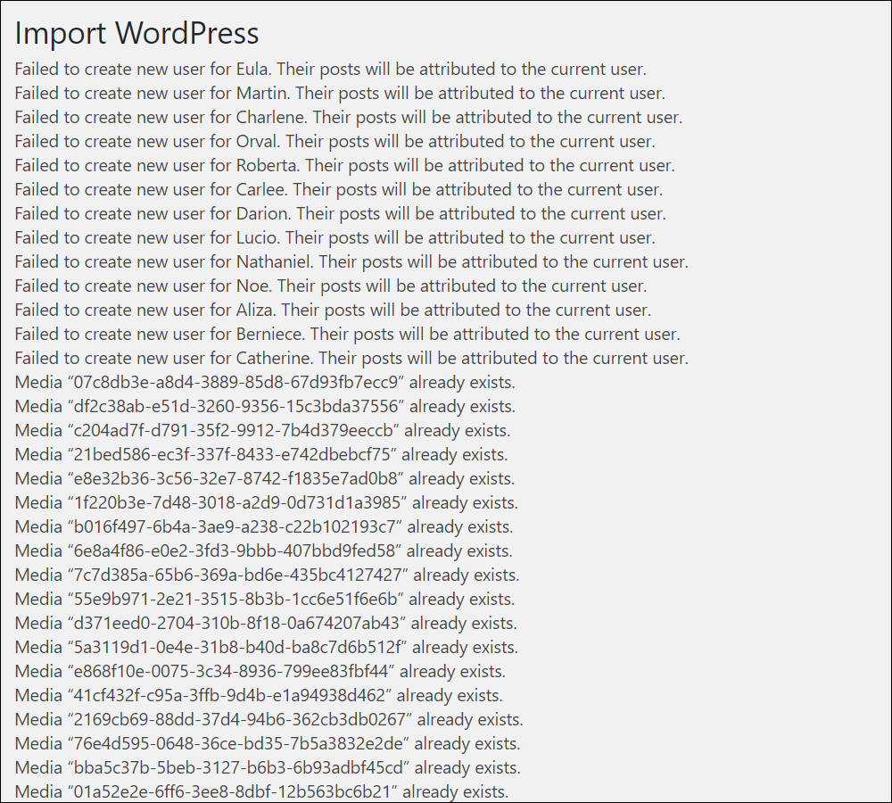 Import WordPress - Fail import messages.