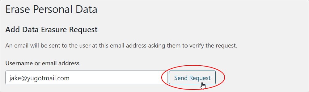 Erase Personal Data - Send Request