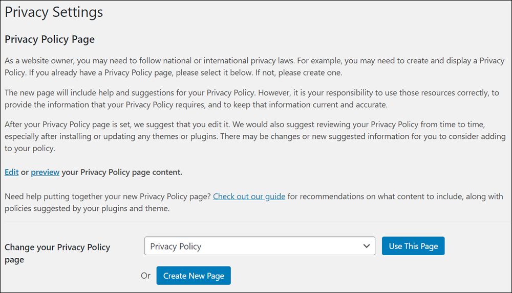 Privacy Settings screen -Privacy Policy Page.