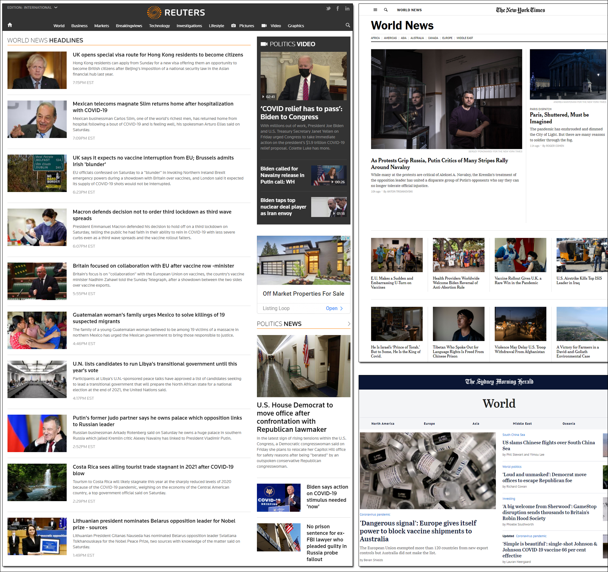 Montage of newspapers that provide world news using content syndication.