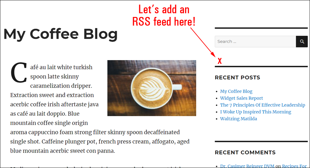 Adding RSS feed content to the WordPress sidebar area.