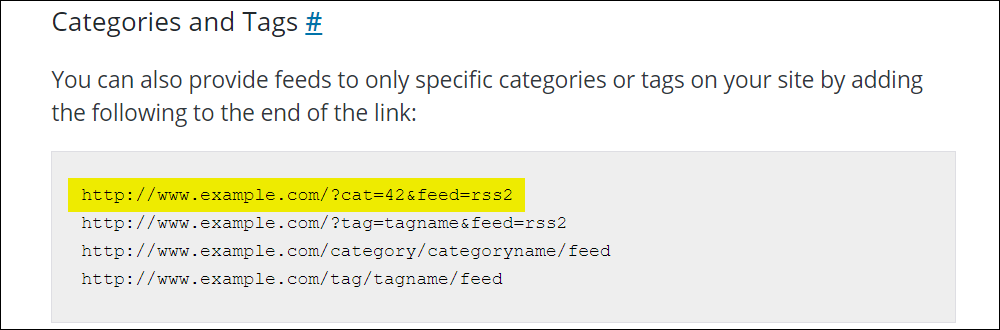 Categories and Tags feed formats.