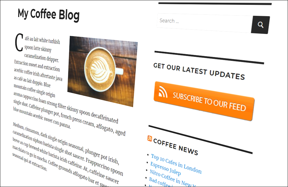 Example WordPress site using RSS feeds.