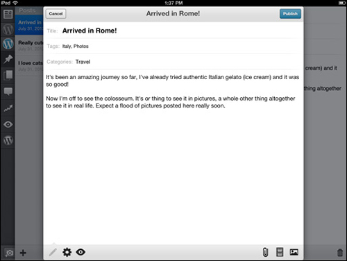 Posting to WordPress via a mobile device.